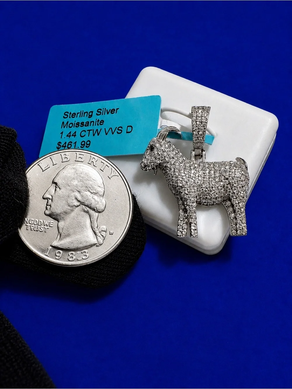 925 Sterling Silver Moissanite Goat Pendant 1.44 CTW VS D
